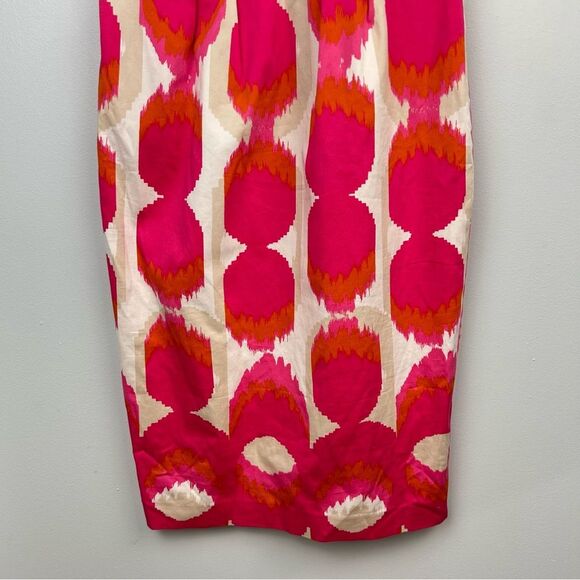 Boden Ikat Sheath Dress Pink White Orange Sleeveless V-Neck  Side Zip Sz 4 - Picture 2 of 16